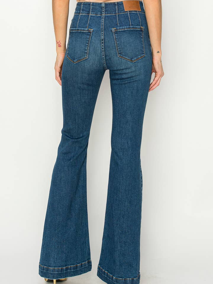 DARK HIGH RISE MODERN FLARE JEANS for wholesale on Faire