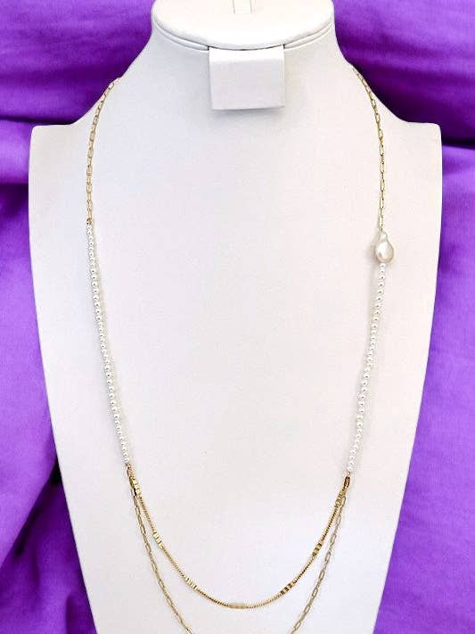 Colar longo com pingente de corrente dupla em pérola por atacado de Andrea Bijoux