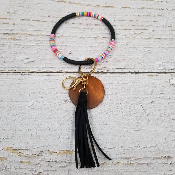 Treasure Wholesale - Wholesale Keychain bracelet - Tassel Wood Heishi Bracelet Heishi Keychain
