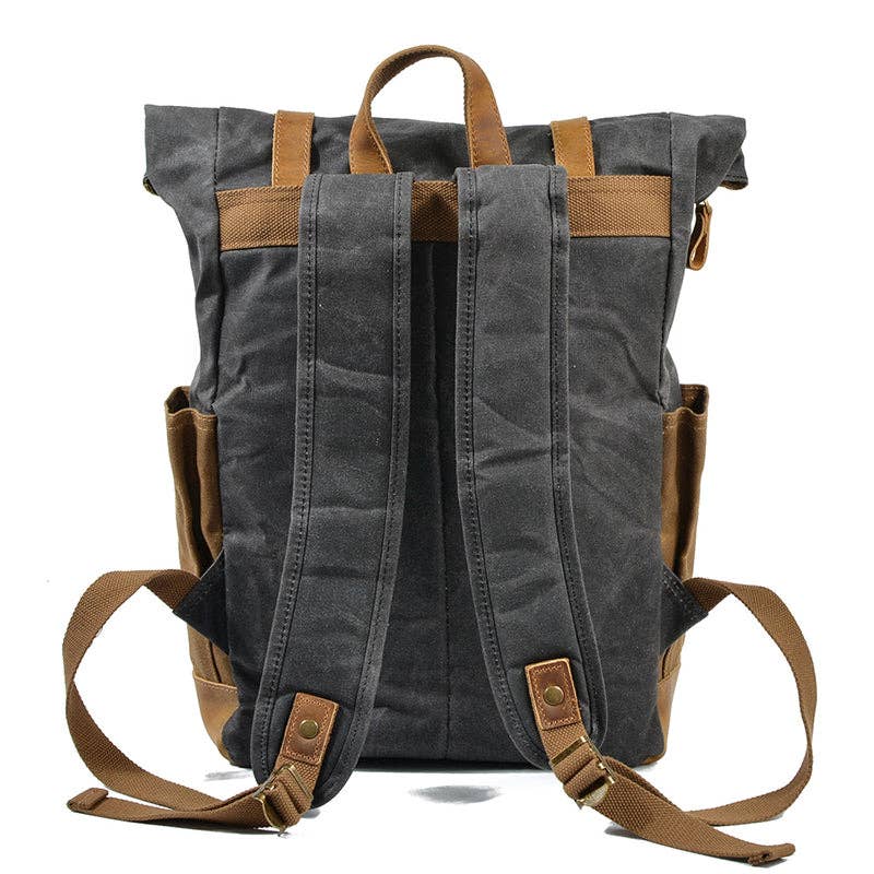 RockCow Leather Studio - Wholesale Backpack - Unisex - Wax Canvas With Full Grain Leather Travel Backpack Waterproof Waxed Canvas Laptop Rucksack Canvas Outdoor Backpack14