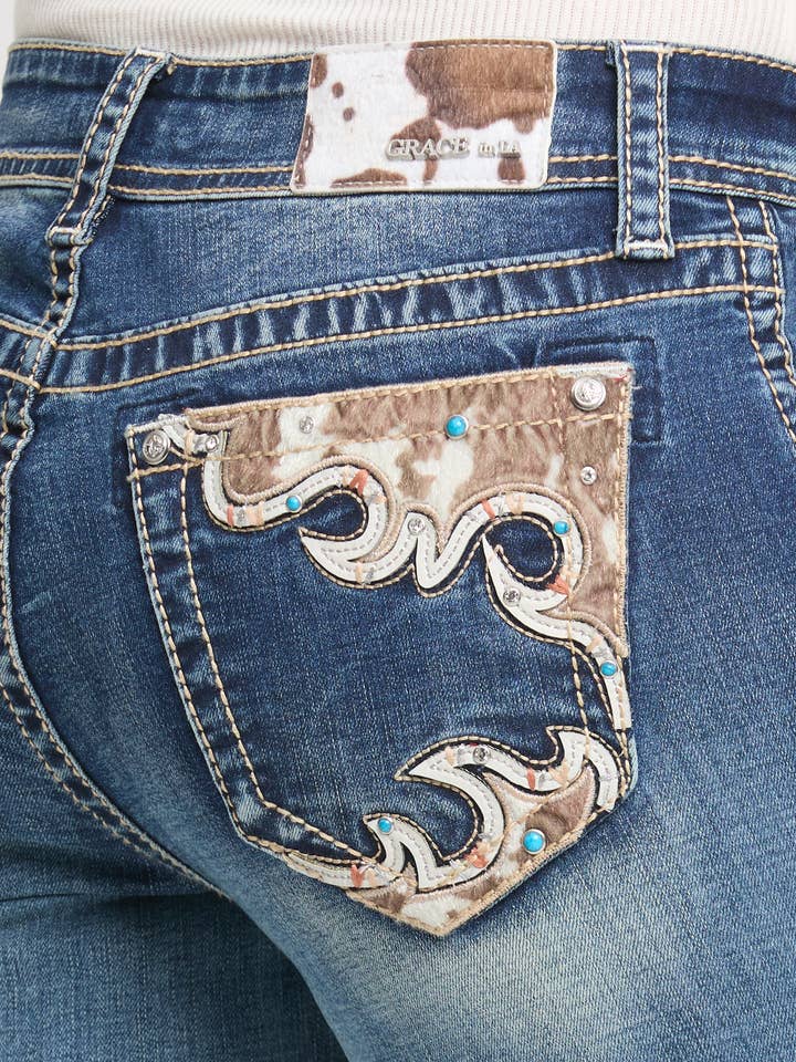 Horsehide Trims Mid Rise Boot Cut 32" | EB-52055-32 for wholesale by Grace in LA