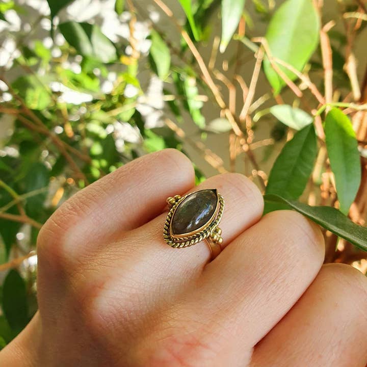 Kaali Boutique - Wholesale Multi-Stone Ring - Labradorite Ring Ethnic style Brass / Boho / Bohemian / Psy / Rustic / Tribal / Gypsy / Festival / Healing / Festival3