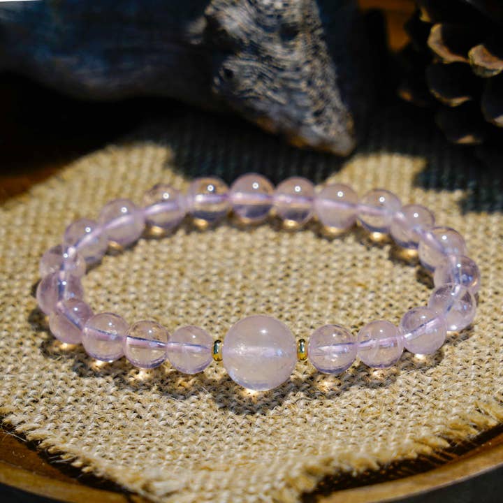 Moon Rituals - Wholesale Beaded Bracelet - Mozambique Rose Quartz Bracelet – 8mm Beads with 13mm Head Bead and 14k Gold-Plated Spacer Beads