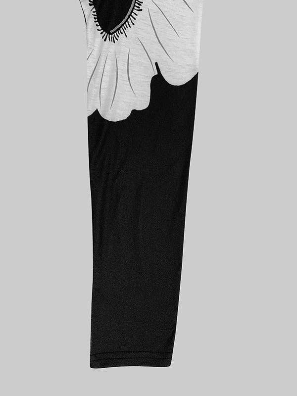 BLACK Long Sleeves Loose Asymmetric Floral Printed Split-Joint High Neck T-Shirts for wholesale on Faire7