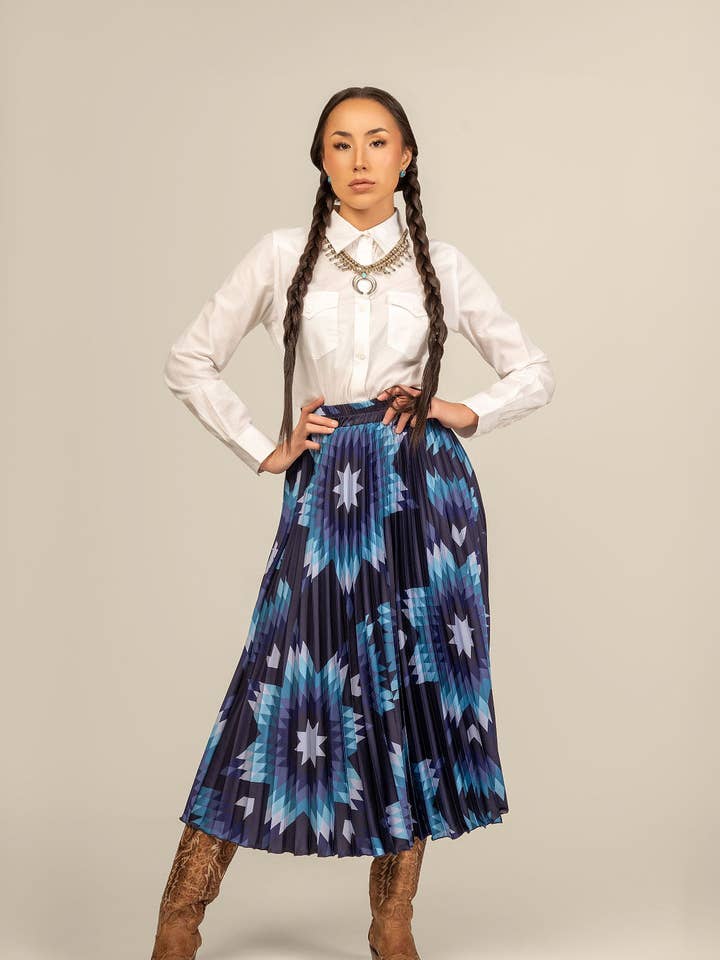 Plisseret midinederdel - Marineblå for engroshandel hos B.Yellowtail