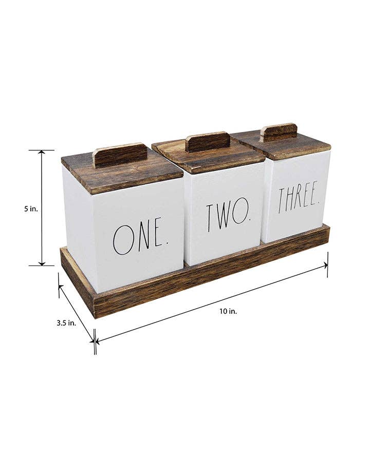 DesignStyles Home - Wholesale Kitchen Storage/Organizer - Rae Dunn Set of 3 Wooden Kitchen Canisters with Wooden Tray2