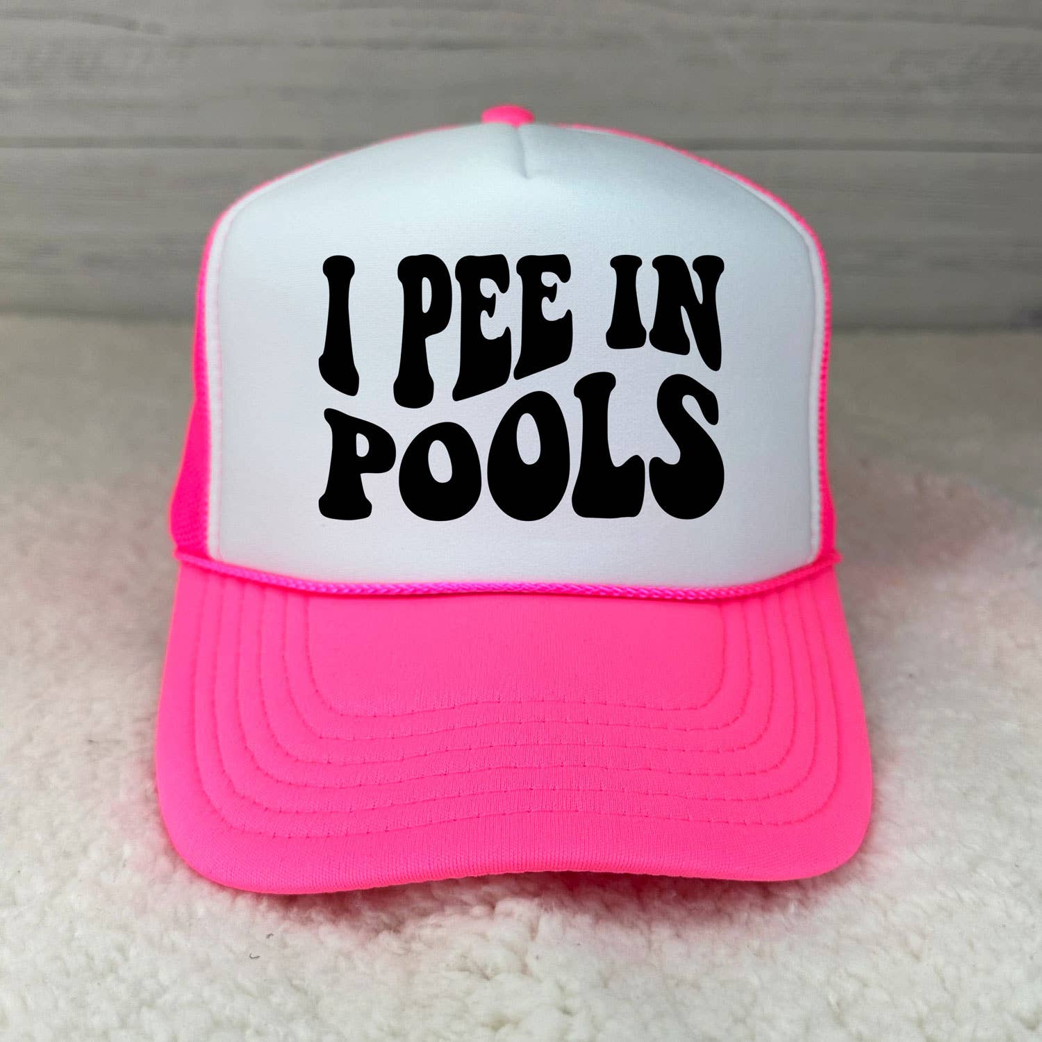 Trendy Tee Co. - Wholesale Trucker Hat - Women's - I Pee In Pools Neon Foam Trucker Hat1