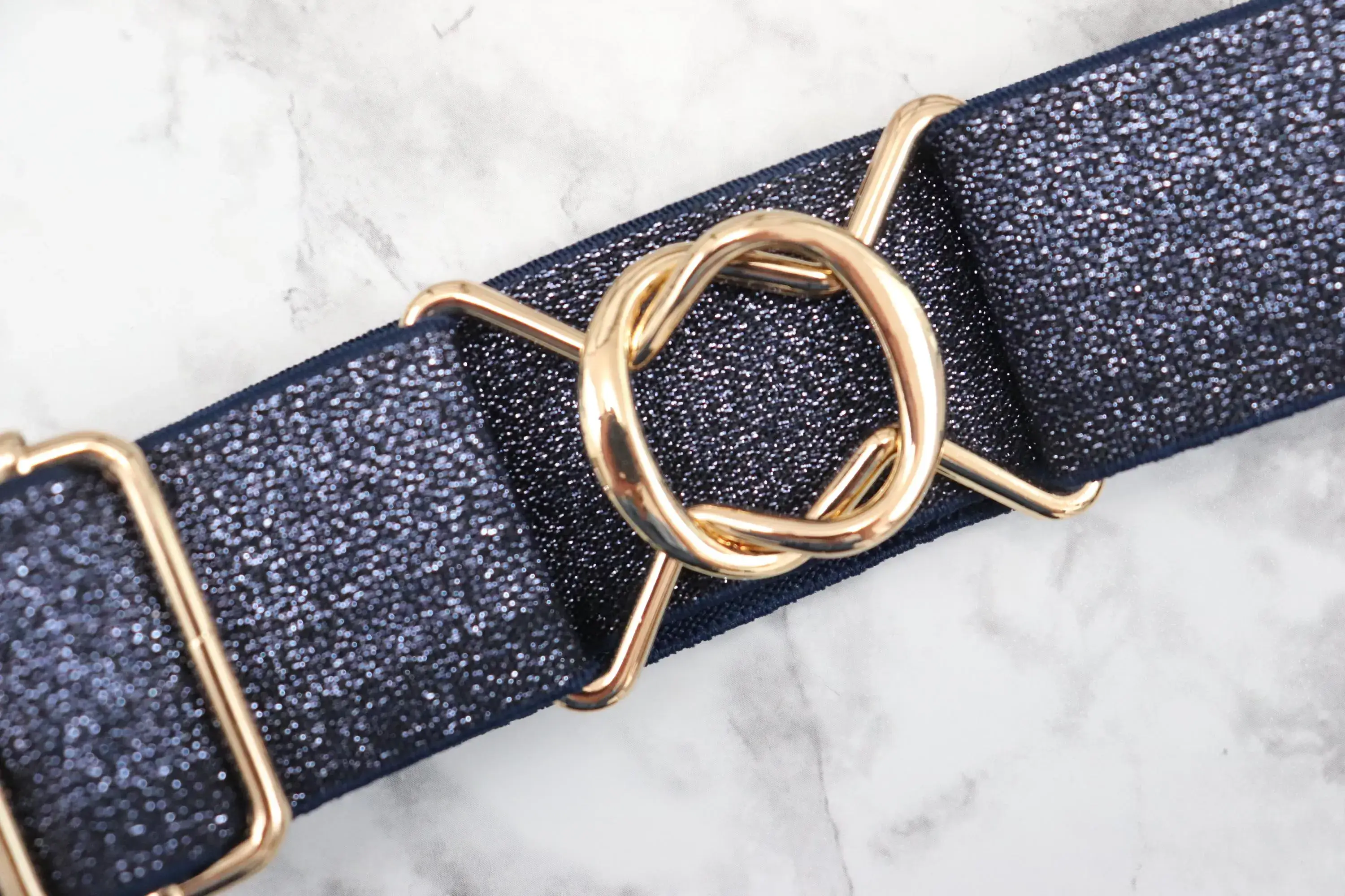 Heads Up Apparel - Wholesale Belt - Women's - 1.5 inch Navy Shimmer Elastic Equestrian Belt 3