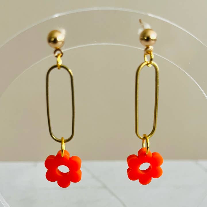 Flower Drop Earrings: Orange for wholesale by She’s Crafty Handmade
