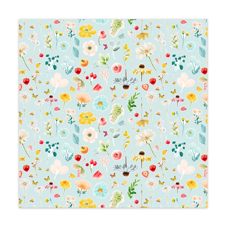 Papier recto simple face Fresh Bloom Blue Stems 12 x 12 (paquet de 25) pour la vente par Pretty Little Studio