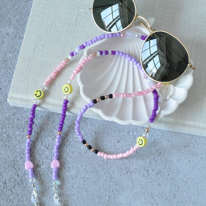 Smiley Beaded Sunglasses Chain, Y2K Bead Glasses Holder for wholesale by TheMellys