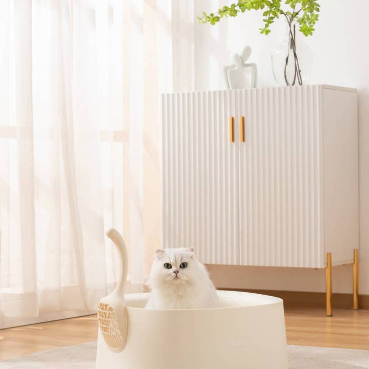 MichuPet - Vente Bac à litière – chat - MichuPet Bac à litière ouvert crème et blanc à bords hauts13