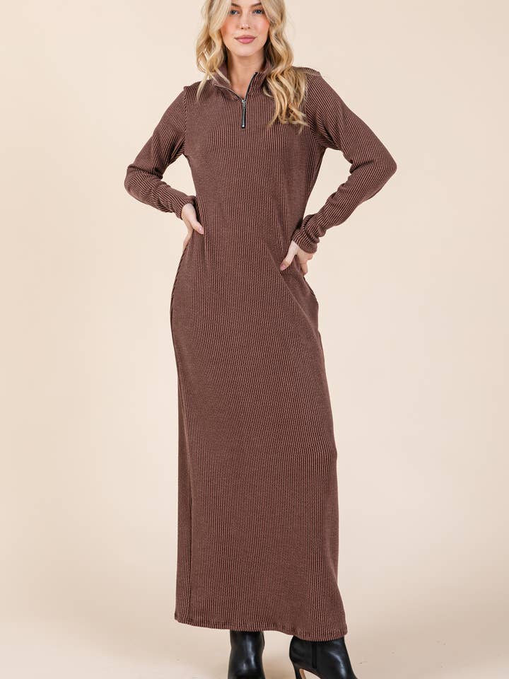 BOMBOM - Wholesale Dress - Women's - DL1247 Ribbed Half-Zip Maxi Dress7