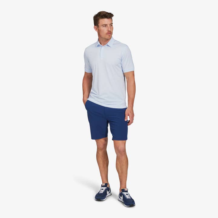 Versa SS Polo - Light Blue White Stripe for wholesale by Mizzen+Main