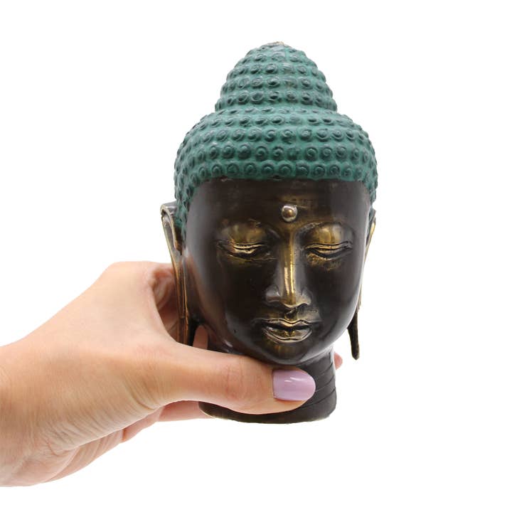 Ancient Wisdom - Wholesale Decorative Figurine - Large Antique Brass Buddha Head1