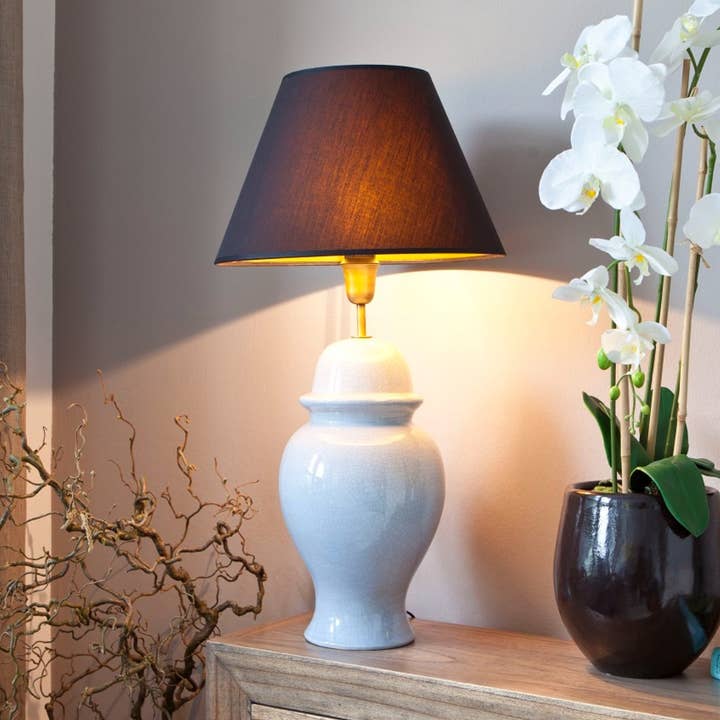 Lamp base temple vase ceramic light blue table lamp ceramic lamp for wholesale by Signature Home Collection GmbH
