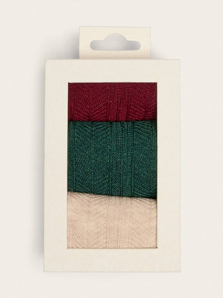 3-Pack Socks - Thick Beige Green Burgundy for wholesale by ODAJE