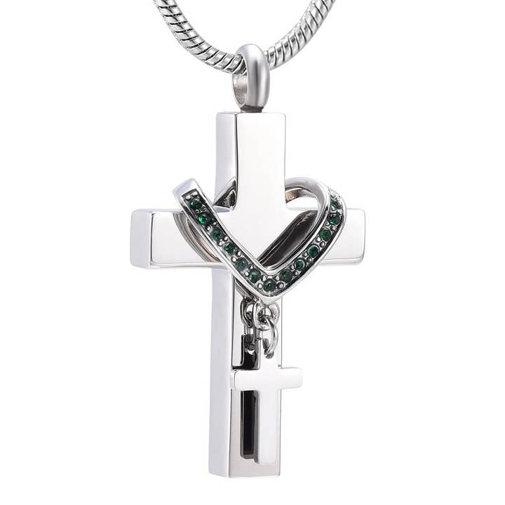 Cherished Emblems – wholesale Pendant/charm necklace – Silver Cross & Rhinestone Rosary Cremation Urn Necklace12