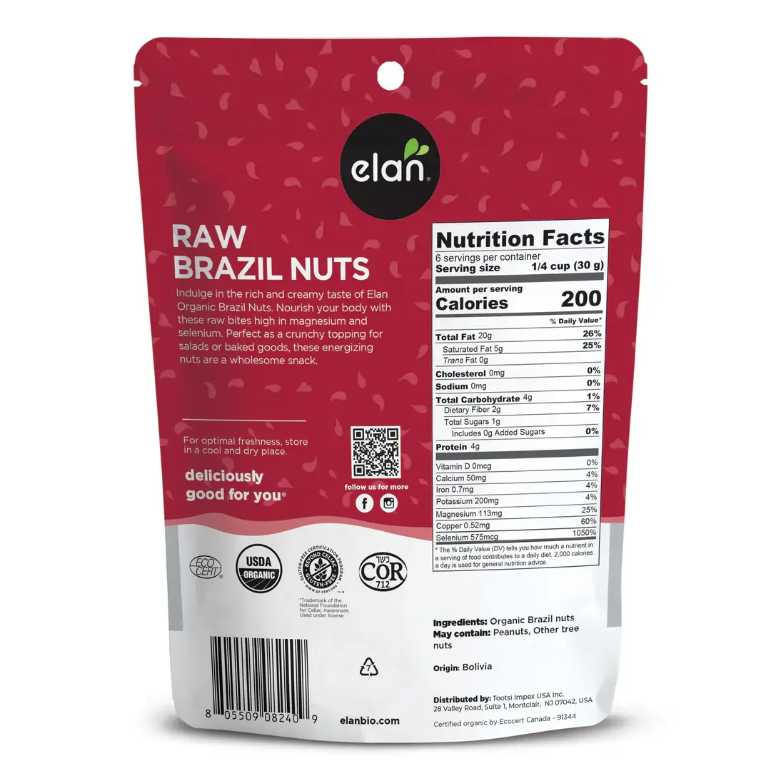 Elan - Wholesale Nuts - Elan Organic Raw Brazil Nuts, Snacks, Gluten Free (7 oz)1