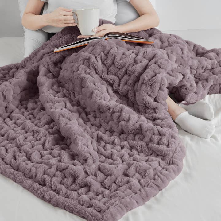 Olliix - Wholesale Throw Blanket - Ruched 50x60" Throw Blanket, Purple