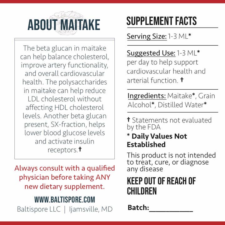 BaltiSpore LLC - Wholesale Tincture - Maitake Tincture 2 oz.
