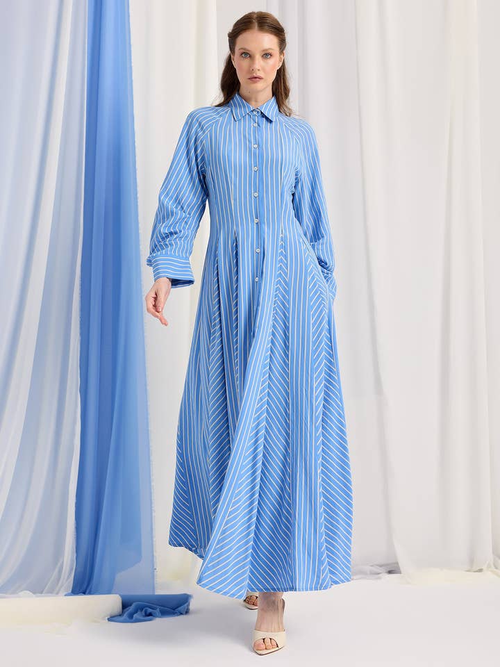 Store WF – wholesale Dress – Women's – Blue Stripe Maxi Dress2