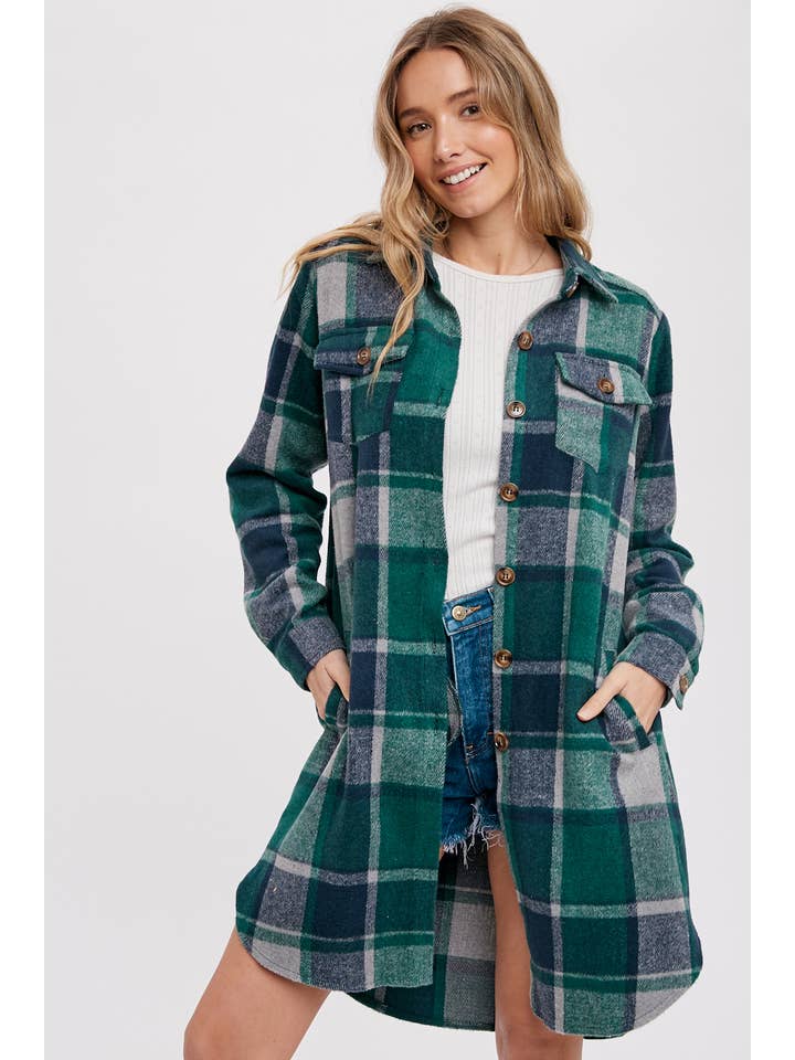 Bluivy - Wholesale Shirt Jacket/Shacket - Women's - FLANNEL PLAID LONGLINE SHACKET
