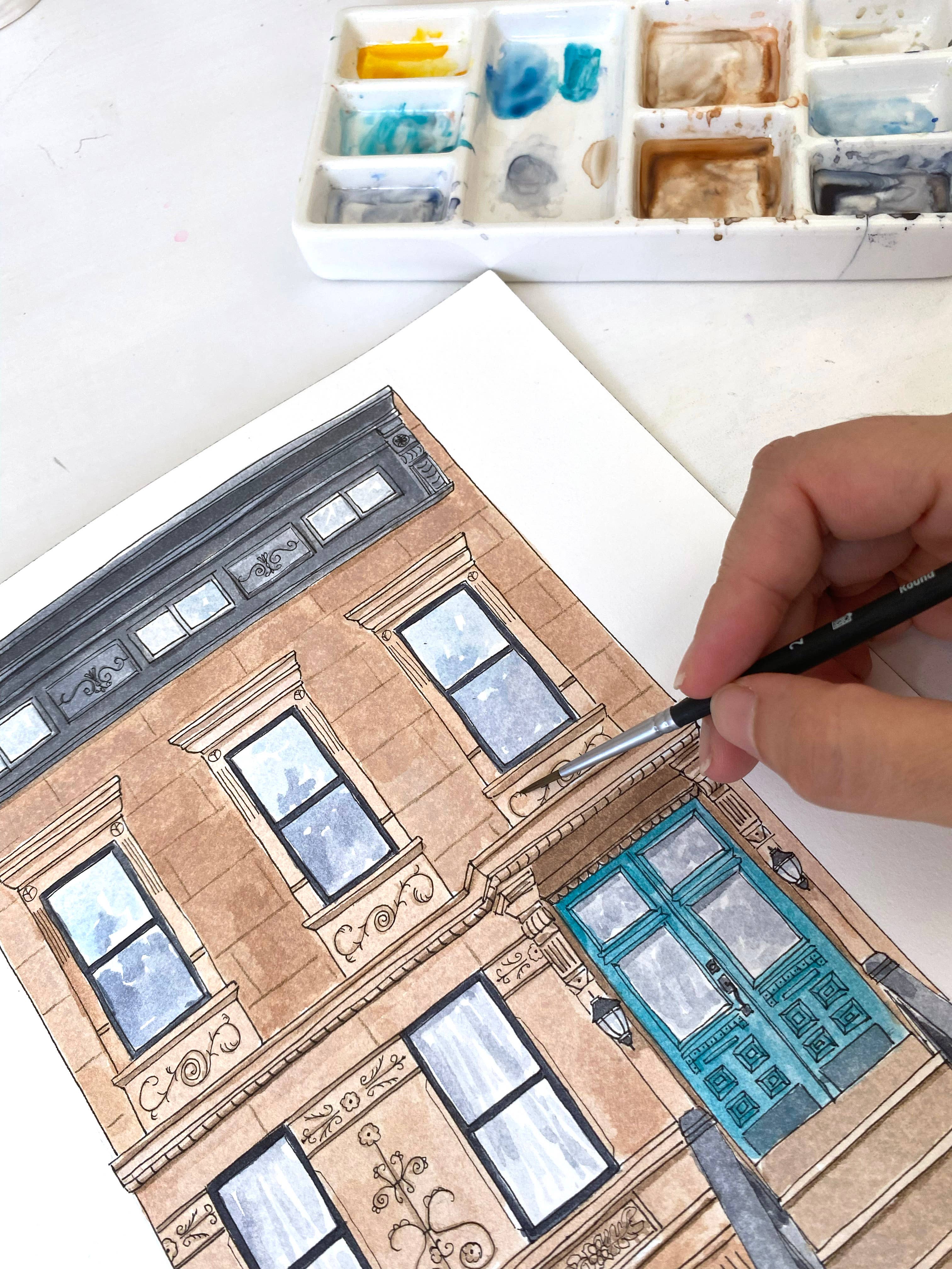 Pintalustika - Joyful Urban Illustrations - Wholesale Art Print - Brooklyn Brownstone Art Print, New York City 8