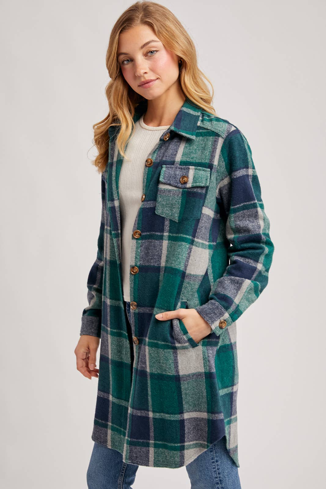 Bluivy – Engroshandel Skjortejakke/shacket – til kvinder – FLANNEL PLAID LANGLINE SHACKET4