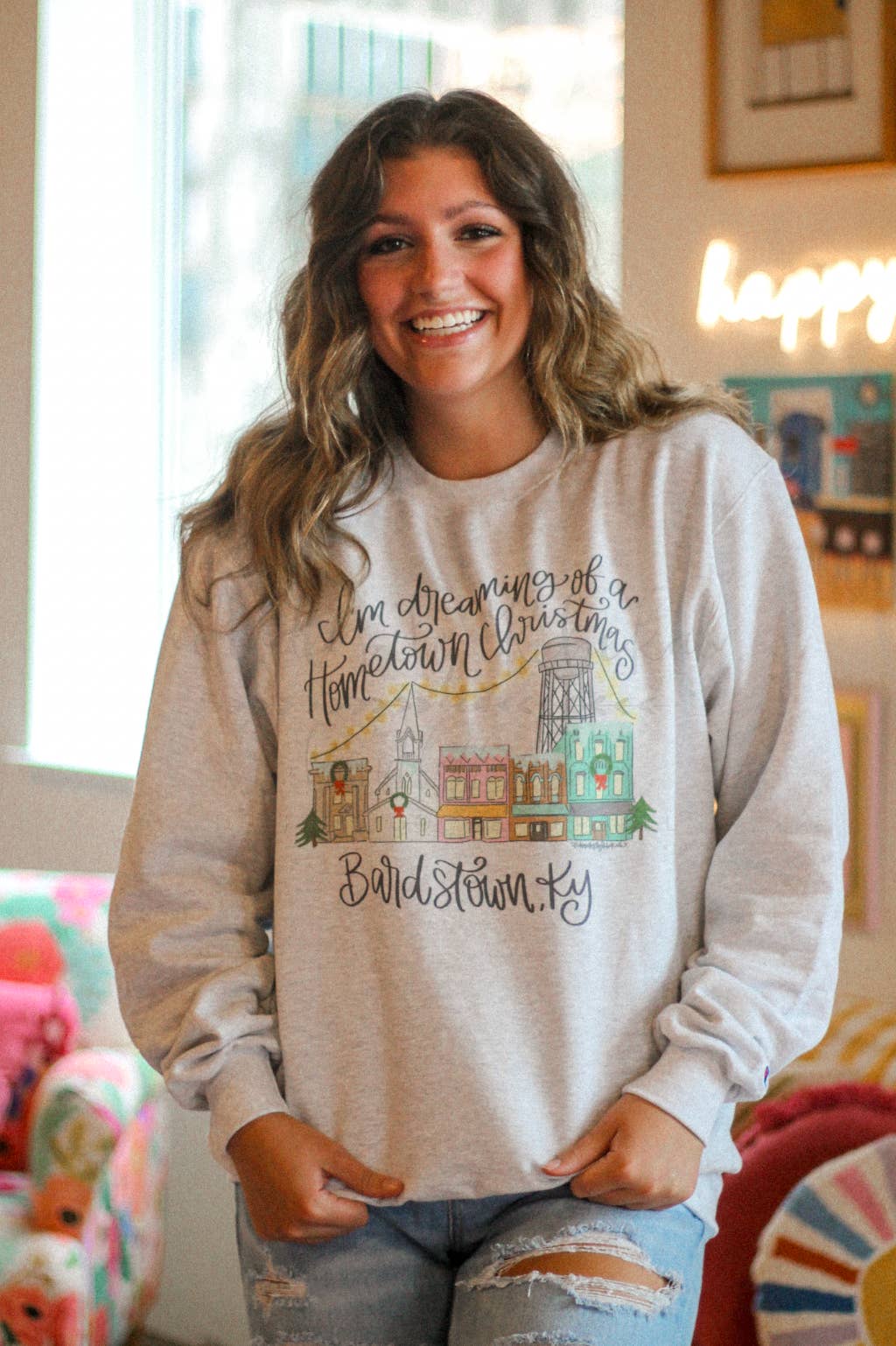 Doodles By Rebekah - Wholesale Graphic Sweatshirt - Women's - I'm Dreaming of a Hometown Christmas - Custom Town Sweatshir