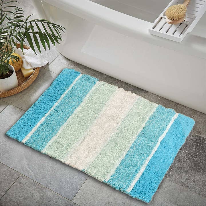 Tappeto da bagno a righe cordurali in cotone 24"x40" -Aqua-Turchese per la vendita all'ingrosso da parte di chardin home