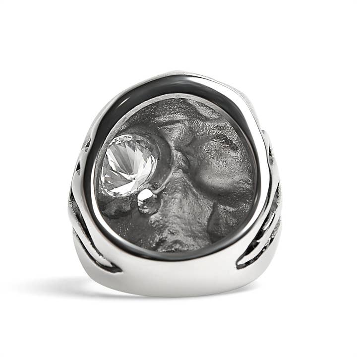 WJW – wholesale Cocktail/statement ring – Stainless Steel Skull Smoking 18K Gold PVD Coated Cigar And Single CZ Eye Ring