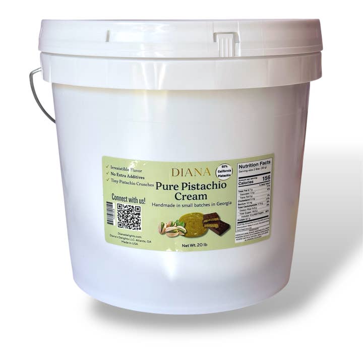 20 lb PISTACHIO CREAM, 50% pistachio, 2 gallon bucket, Perfect cream for Dubai chocolate and more for wholesale by Diana's Delights LLC