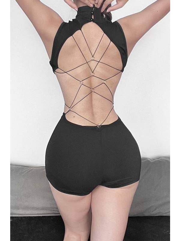 BLACK cut-out bodysuit for night out for wholesale on Faire4