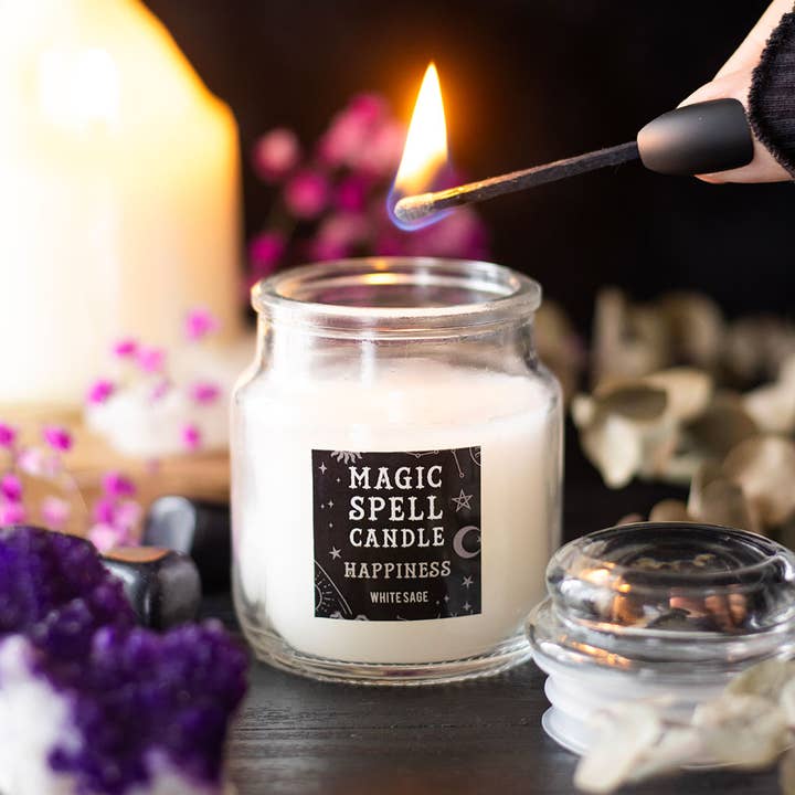 White Sage 'Happiness' Magic Spell Mini Candle Jar for wholesale by Something Different Wholesale
