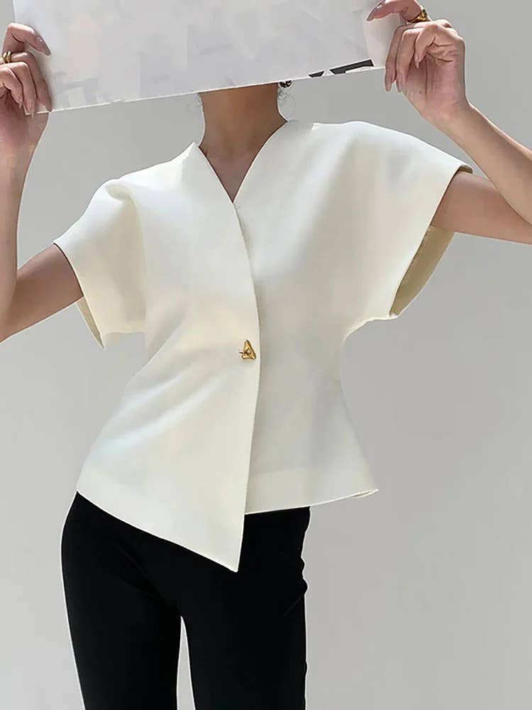 Queen Fashion - Wholesale Blouse - Women's - Short sleeve v neck oversized casual blouse tops7