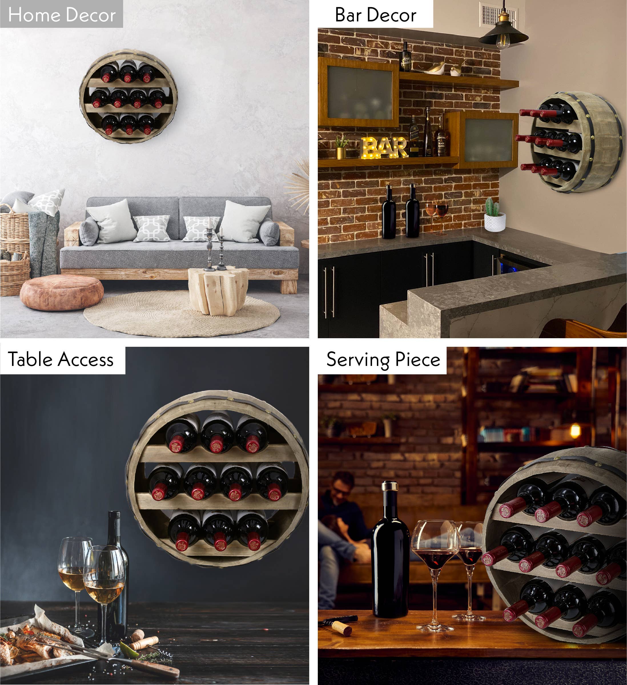 Cota Global - Wholesale Wine Rack - Natural Wood Industrial Barrel Wine Rack - 10 Bottles2