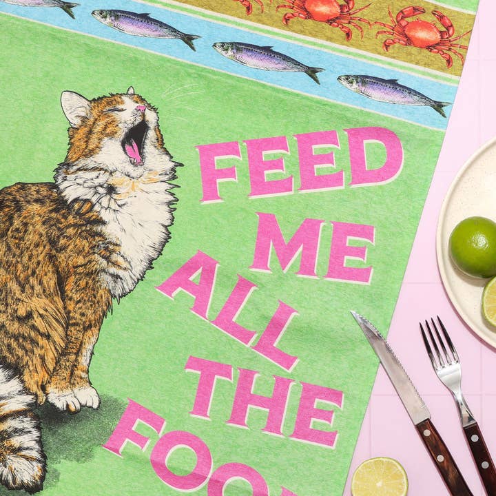 Fawn & Thistle Ltd (US Duties Paid) - Wholesale Tea Towel - Feed The Cat Tea Towel | 100% Cotton Dish Towel 11