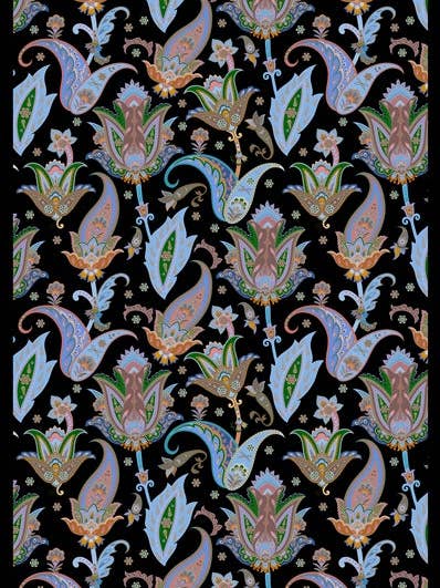 Sciarpa 70*180 seta colore nero con disegni fiorati per la vendita all'ingrosso da parte di L'OFFICIEL SRL