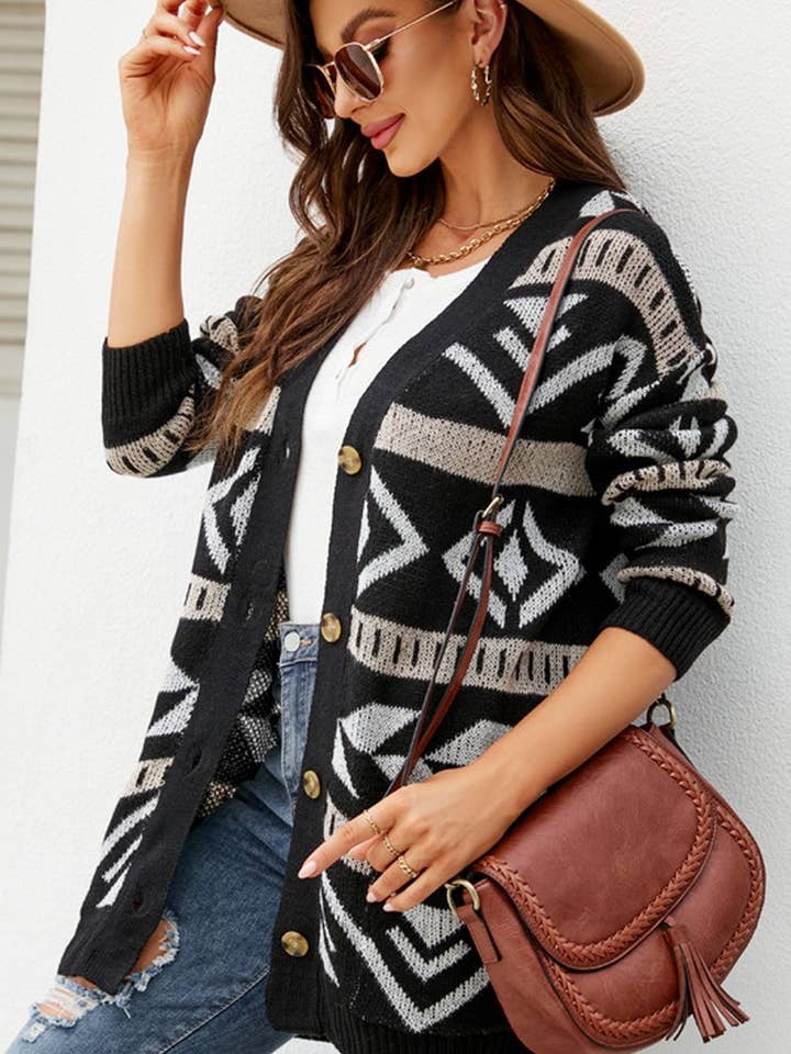 Lily Clothing - Wholesale Cardigan - Women's - WOMEN BOHEMIAN WESTERN AZTEC PATTERN CARDIGAN_CWOCAL02892