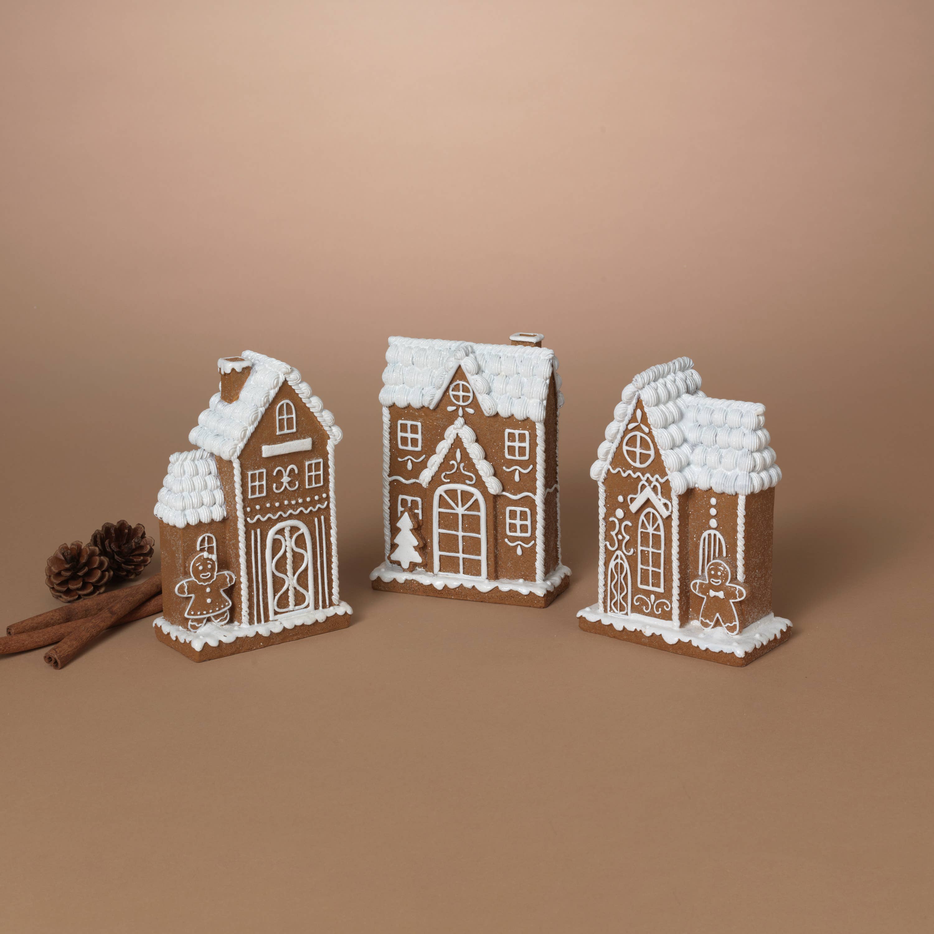 The Gerson Companies - Wholesale Christmas Decoration - Gerson Christmas 6.1"H Resin Holiday Gingerbread House, 3 As0