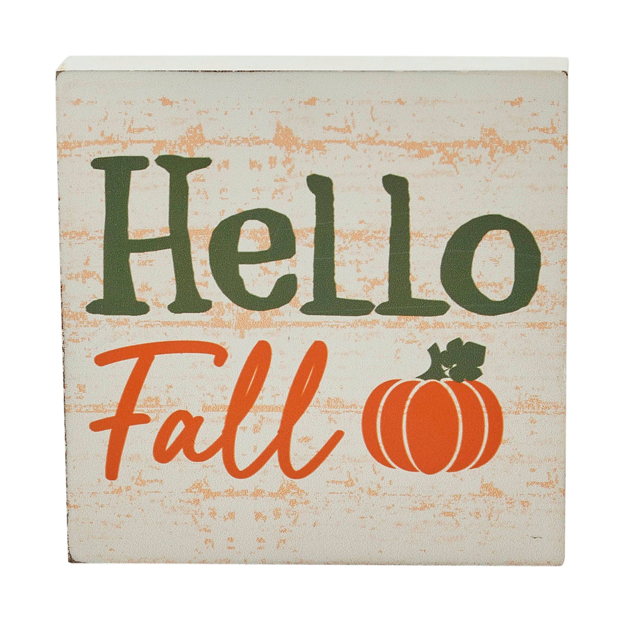 VHC Brands - Wholesale Sign - Hello Fall Pumpkin Autumn Harvest Farmhouse Rustic Cream MDF Tabletop Sign 5x5 Inch Decorative Plaque2
