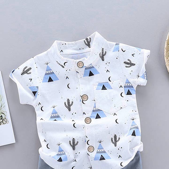 PatPat - Wholesale Top & Short Set - Baby - 95% Cotton Baby Cactus Print Short-sleeve Shirt & Pants Set