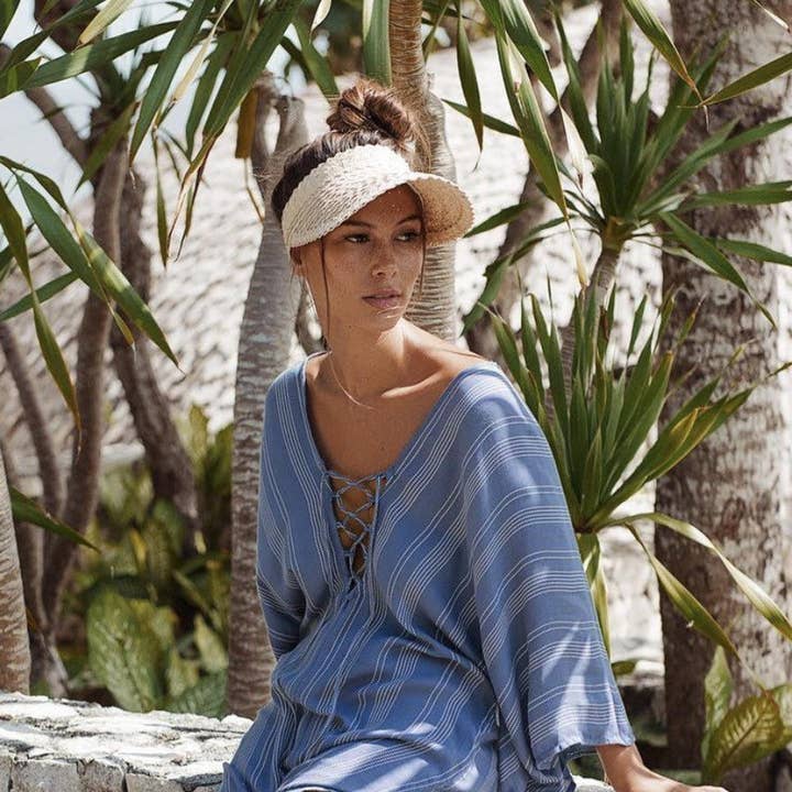 Bali Harvest - Wholesale Visor - Women's - Straw Hat Straw Visor Summer Beach Sun Cap - Adult (White)