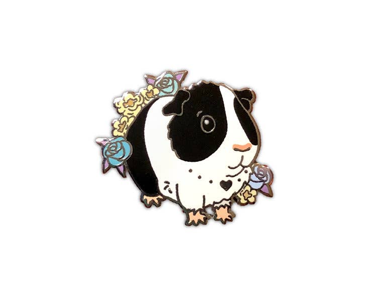 The Crowned Rabbit - Wholesale Lapel Pin/Button - Black and White Guinea Pig Enamel Pin