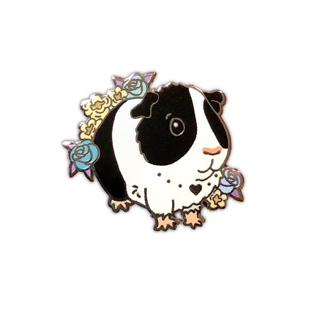 Black and White Guinea Pig Enamel Pin for wholesale by The Crowned Rabbit