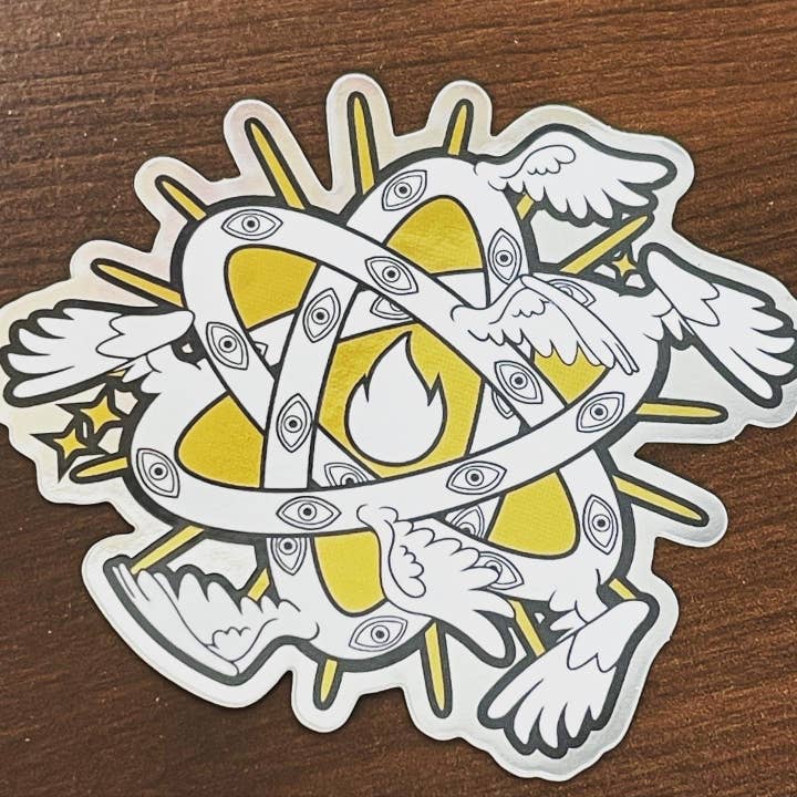 Fox and Brambles - Wholesale Sticker - Ophanim Biblical Angel Eyes Sticker. Mirror Gold Vinyl Sticker.