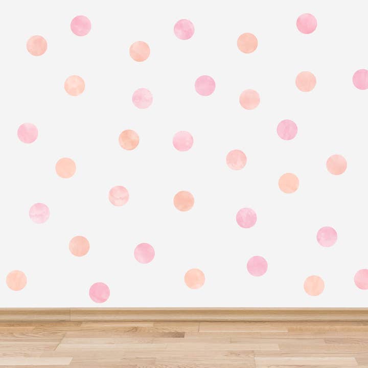 Décalcomanie murale en tissu à pois aquarelle rose blush et pêche, autocollants muraux pour chambre de bébé fille rose, décoration de chambre de bébé pêche, décoration de salle de jeux corail pour la vente par Decals Online