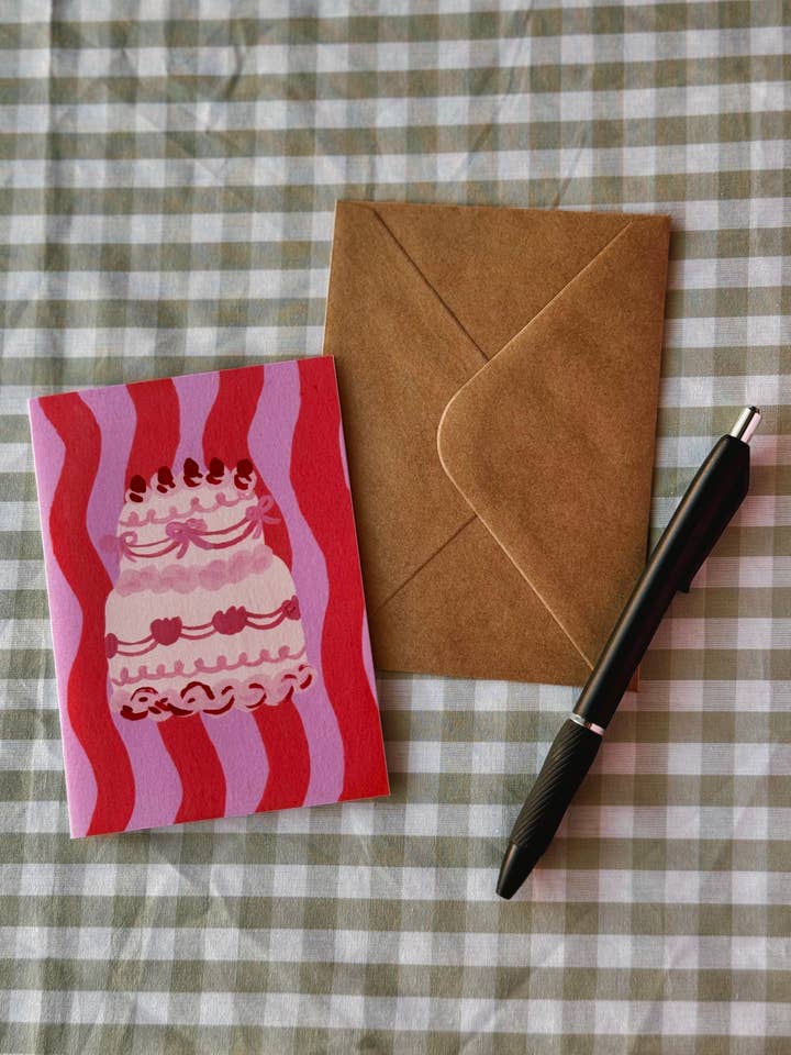 Lyserød Kage Hilsen Kort for engroshandel hos Itzy Bitzy Art Shop