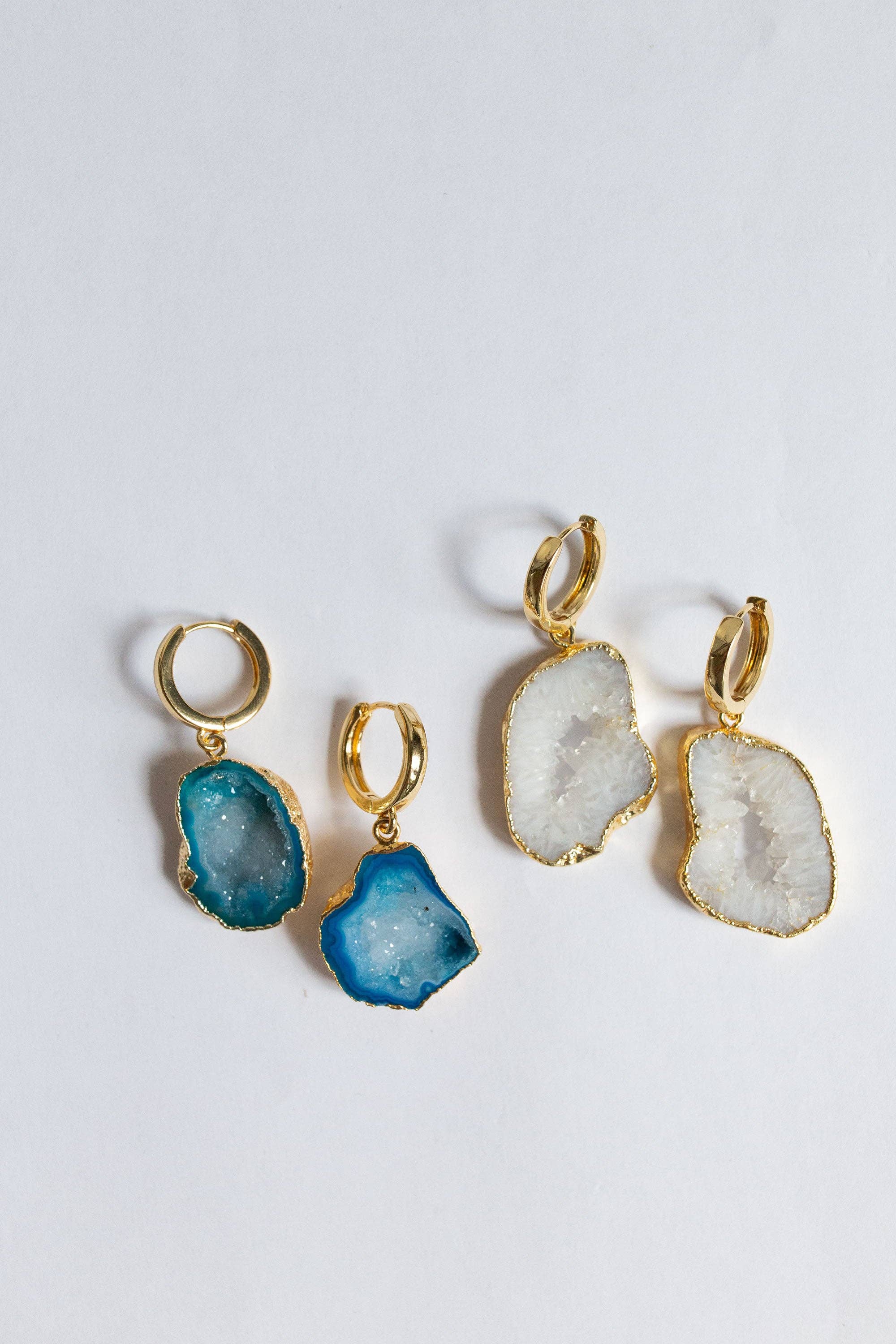 Bohemian and Bouj - Wholesale Huggie Earrings - The World Huggies | 18k Gold-Plated + Geode Earrings3